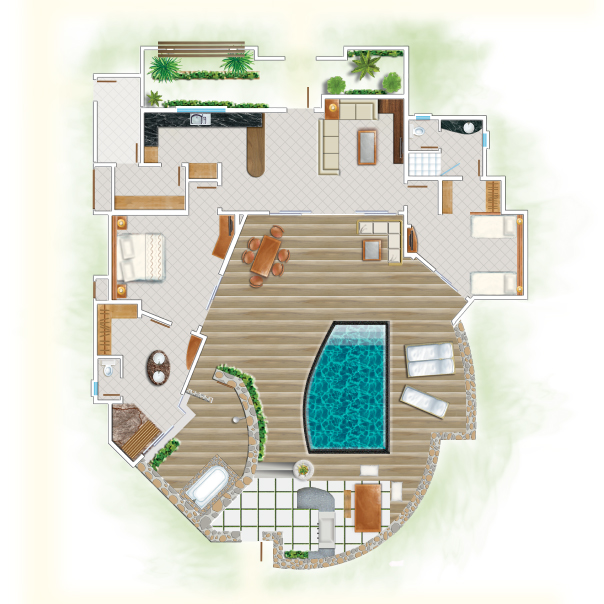 Hôtel Trou aux biches Beachcomber - villa 2 chambres - plan